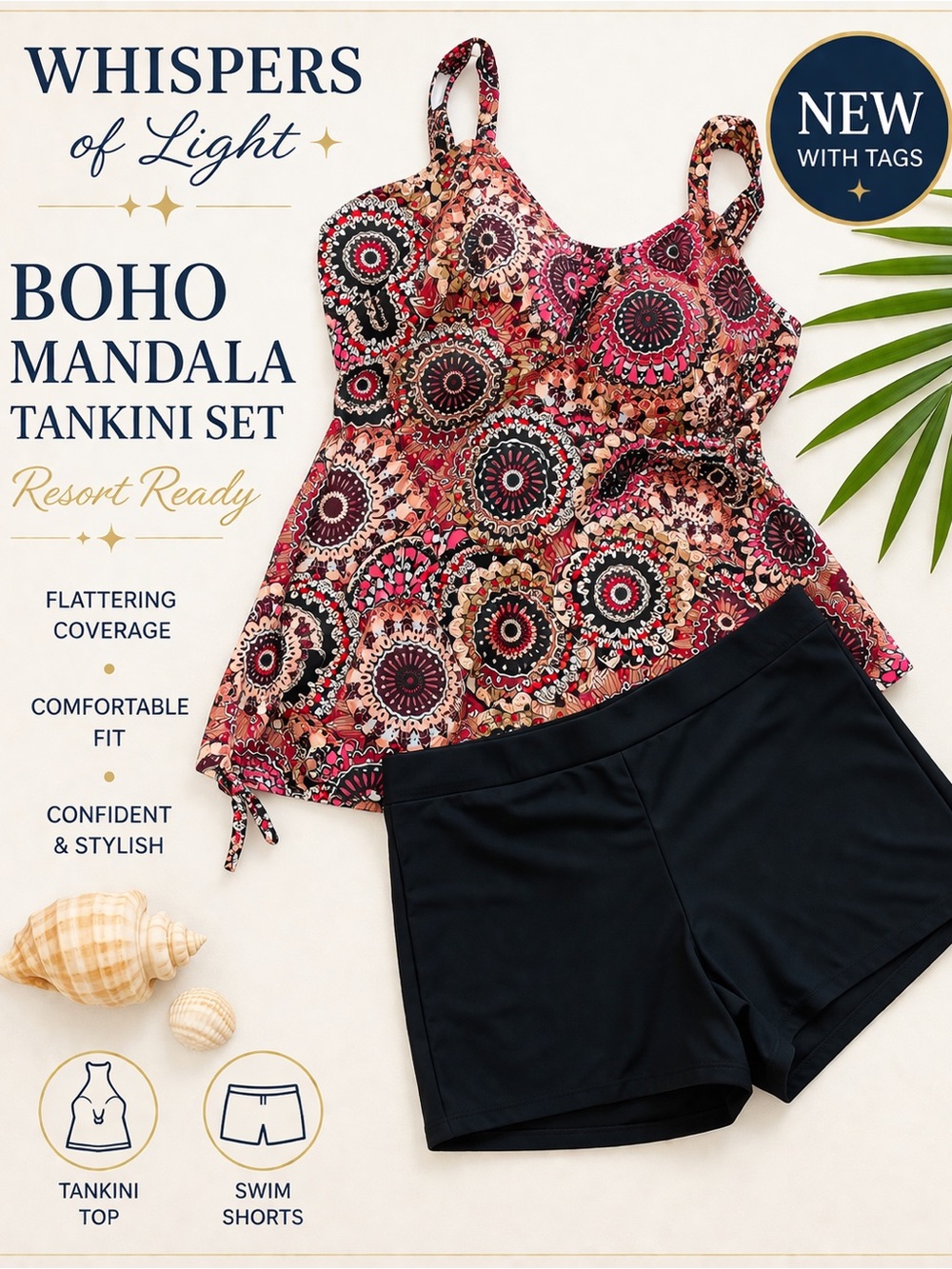 NWT Aqua Eve 2-Piece Swim Dress Tankini Set 18W Boho Mandala + Swim Shorts